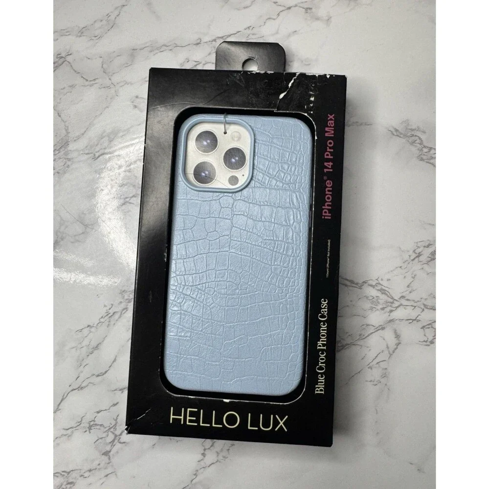 Hello LUX Blue Croc Faux Leather Dual Layer Drop Protect Case iPhone 14 Pro Max